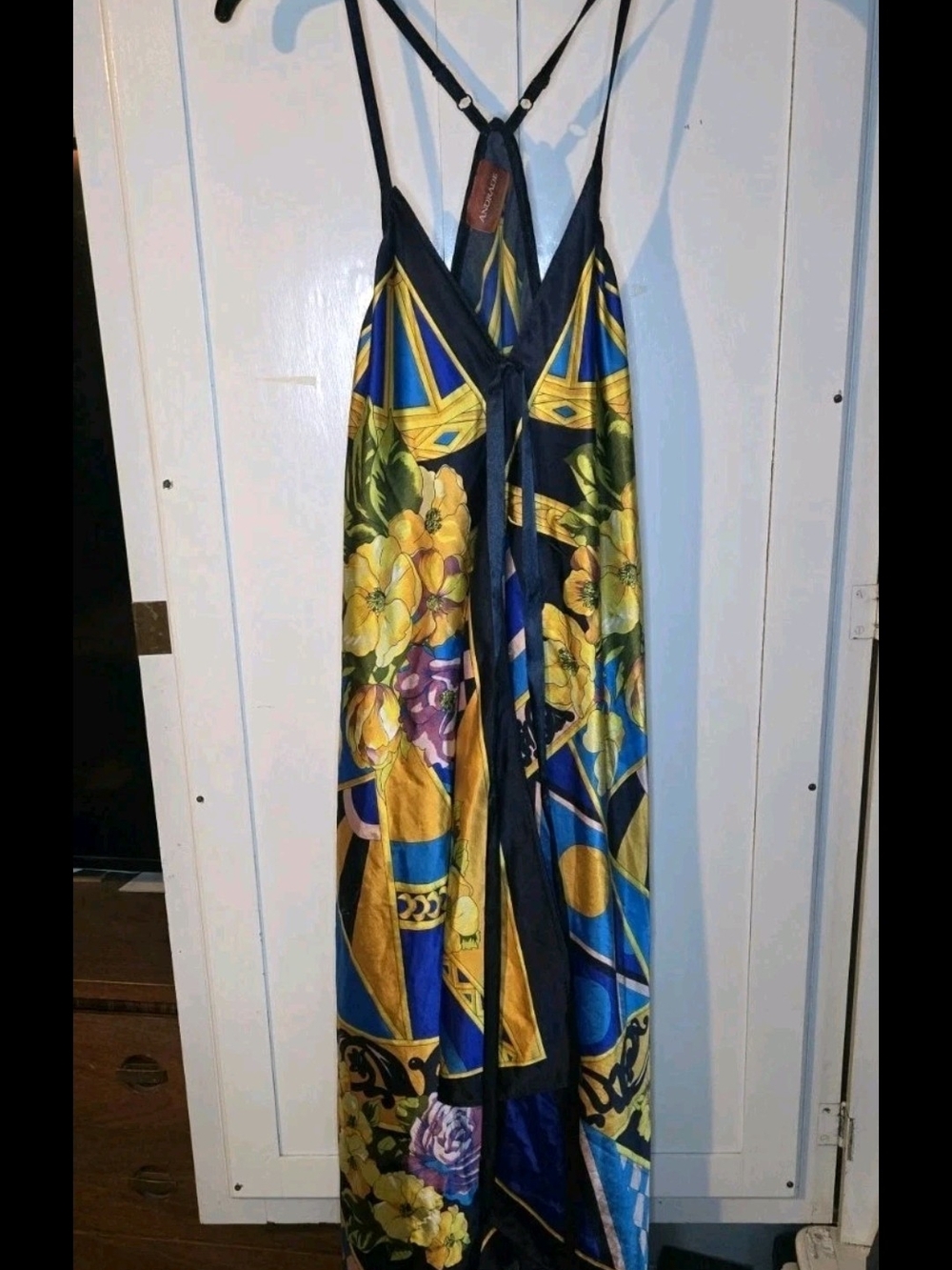 Andrade Maxi Handkerchief Slip Dress Large Asymmetrical Vibrant Floral